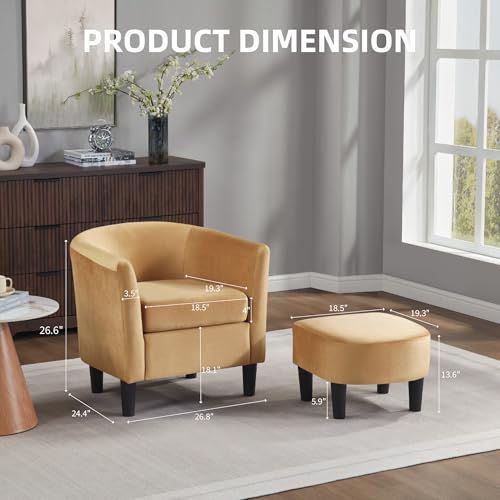 FLEXISPOT Accent Barrel Chair with Ottoman, Velvet Upholstered, White U587
