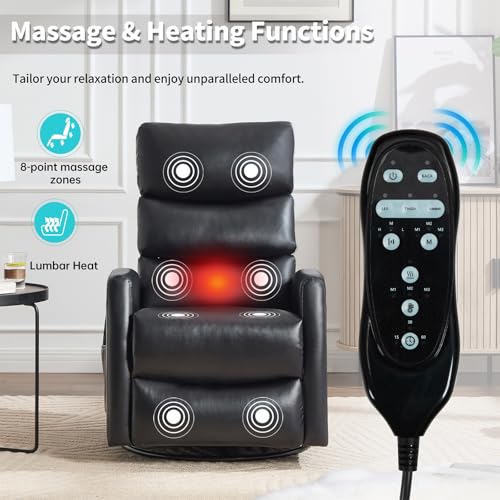 Massage Chair Recliner with Heat, Swivel Rocking, High Back Fabric Black V2333