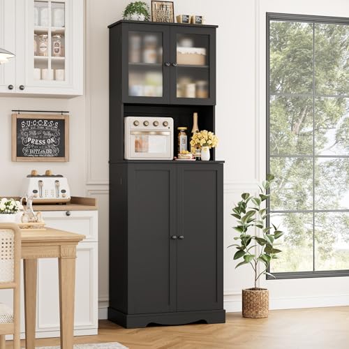 HOSTACK 71'' Tall Pantry Cabinet with Microwave Stand, White L896300