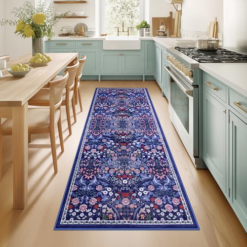 8x10 Floral Washable Area Rug for Living Room, Vintage Soft Non-Slip Carpet Z978379