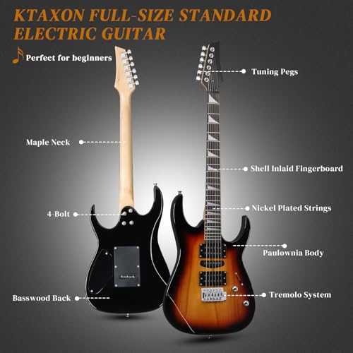 Ktaxon 39" Electric Guitar Starter Kit with 20W Amp, Matte Black H32428