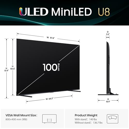 Hisense 55" Class U8 Mini-LED ULED 4K UHD Google Smart TV (55U8QG, 2025 Model) S214