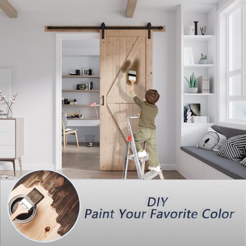 FREDBECK 48in x 80in Sliding Wood Barn Door with 8FT Hardware Kit V8036