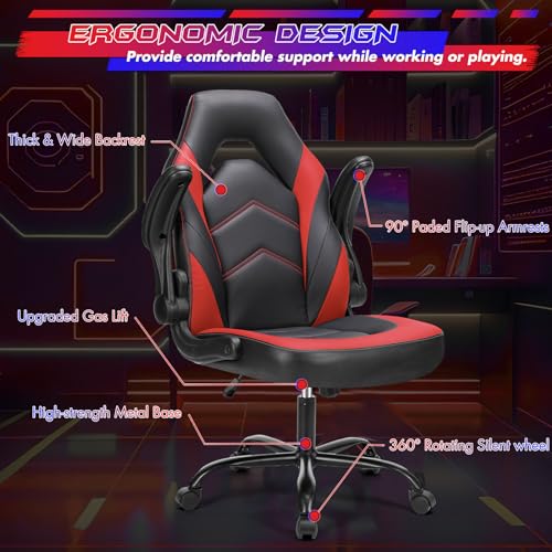 Sweetcrispy Ergonomic Gaming Desk Chair with Flip-up Armrest, Black Blue C253